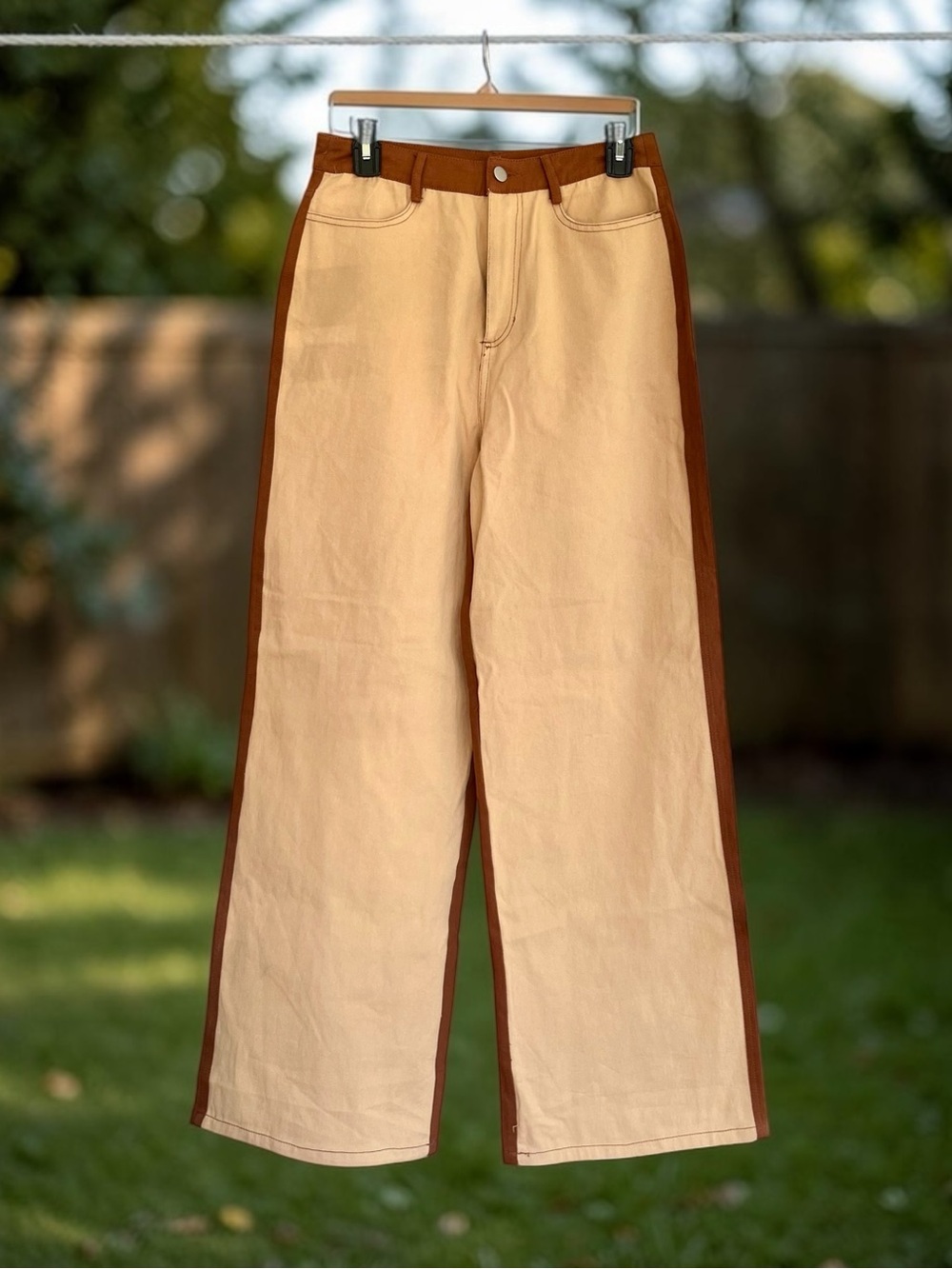 Le Lis NWT Two Tone Wide Leg Pants Tan Rust Colorblock Cotton M